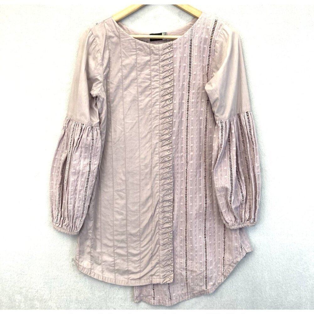 Sana‎ Abbas Beaded Tunic Top Blouse Women's Size Small Lavender Purple Pleated
